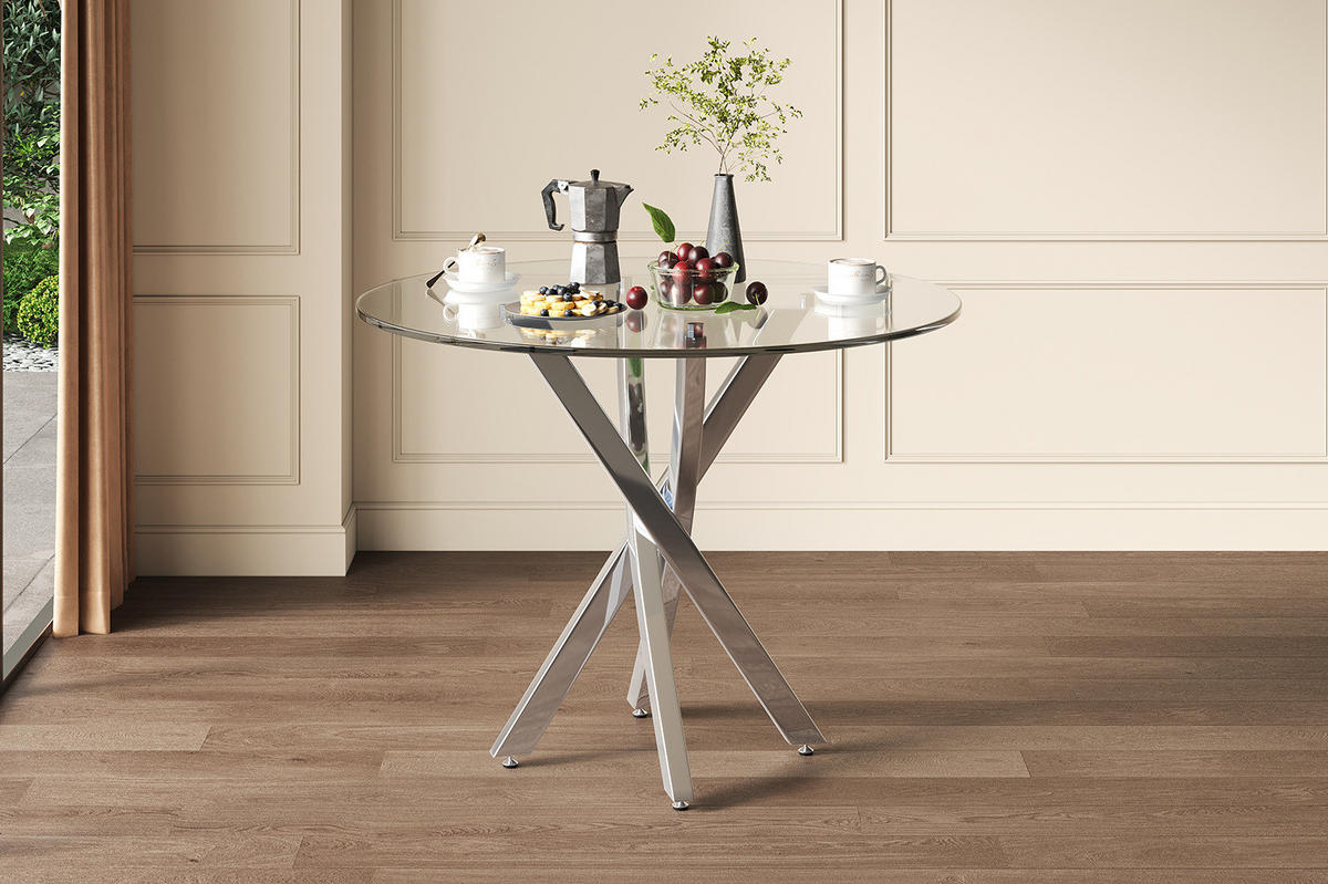 ESSTISCH 80/75/80 cm Silber aus Glas mit Metallgestell - Silberfarben, Glas (80/80/75cm) - OKMYHOME
