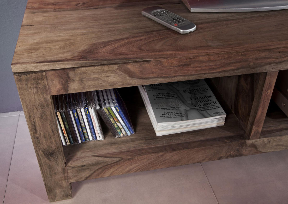 TV-BOARD Sheesham 148x45x45 grau geölt NATURE GREY #0123 - Grau, Holz (148/45/45cm) - Massivmoebel24