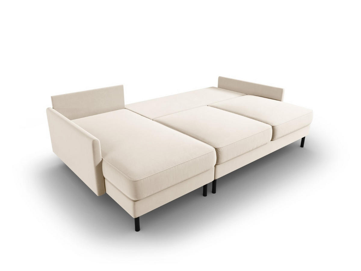 AUSKLAPPBARES-ECKSOFA links mit Container Scott aus Samt leichtes beige 5 Sitzplätze - Beige, Textil (142/212cm) - Micadoni