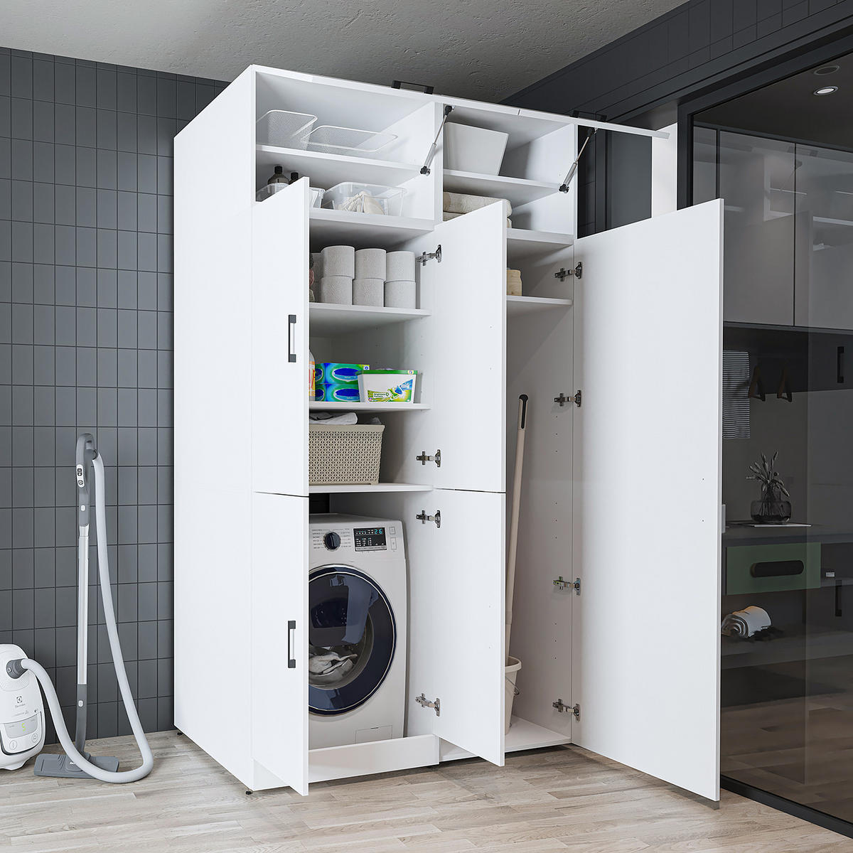 WASCHMASCHINENSCHRANK DORA-II 130cm Breit, 230cm Hoch - Weiß, Holzwerkstoff (130/230/73.8cm)