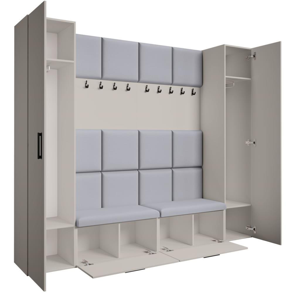 GARDEROBE Margaret XL 242/203/43 mit gepolsterten Paneelen und Schuhschrank - Kaschmir/Schwarz, Holzwerkstoff/Kunststoff (242/203/43cm) - Beautysofa