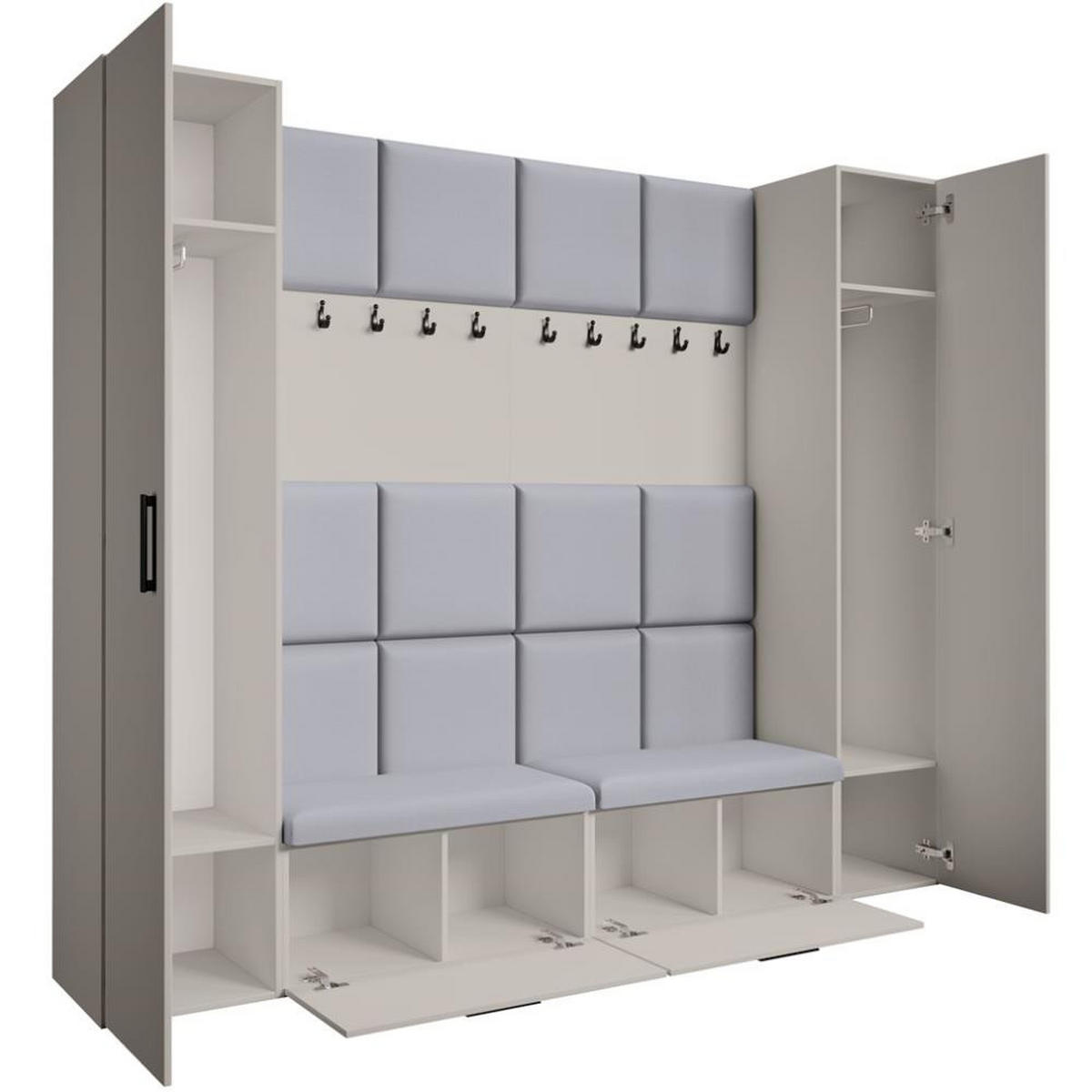 GARDEROBE Margaret XL 242/203/43 mit gepolsterten Paneelen und Schuhschrank - Kaschmir/Schwarz, Holzwerkstoff/Kunststoff (242/203/43cm) - Beautysofa