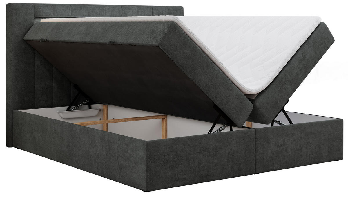 BOXBETT GOLD-5 LED 120/200 Dunkelgrau Struktur - H3 - Dunkelgrau, Holz/Textil (120/200cm) - MKS