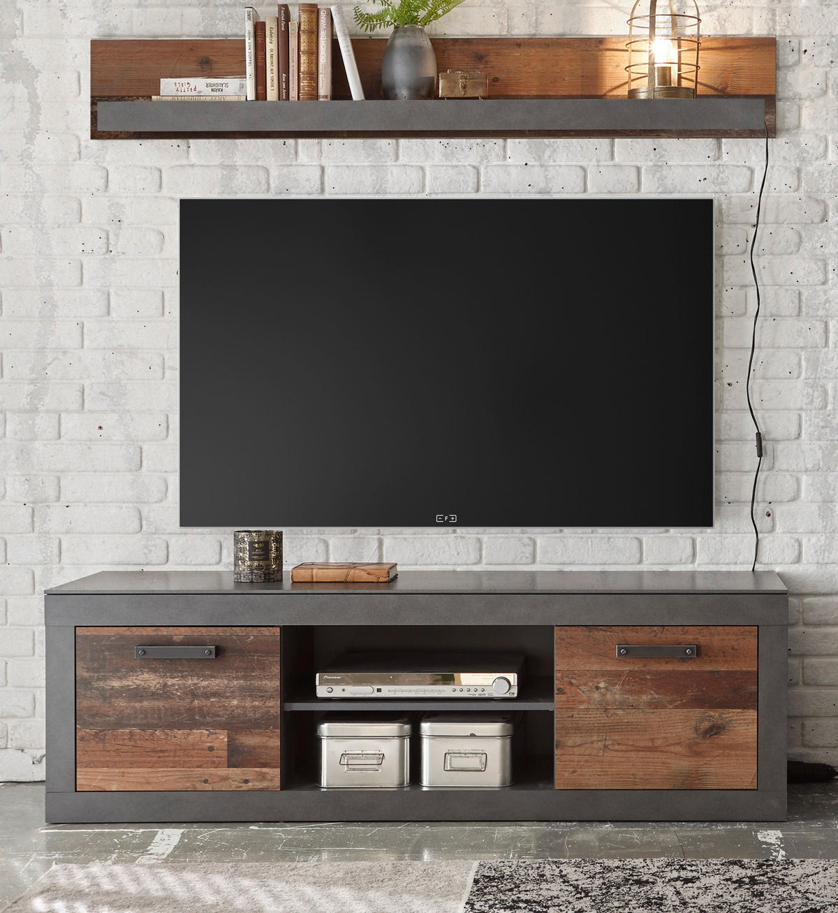 TV-LOWBOARD Old Used Wood Shabby Design mit Matera grau, TV-Unterteil, 153 x 51 cm - Dunkelgrau/Braun, Holzwerkstoff/Kunststoff (153/51/43cm) - Furn.Design