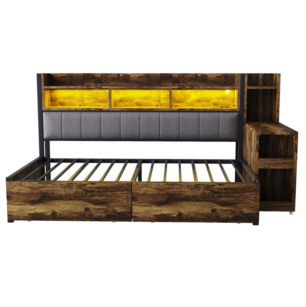 BETT 90/200 cm aus Metall mit Schreibtisch, Stauraum und Steckdosen, farbe - Naturfarben, Metall (90/200cm) - Redom