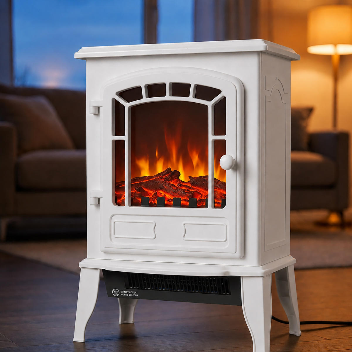 KAMIN Vit elektrisk med värmefläkt 2000 W - Vit, Glas/Plast (39/56.5/24cm) - Relaxdays