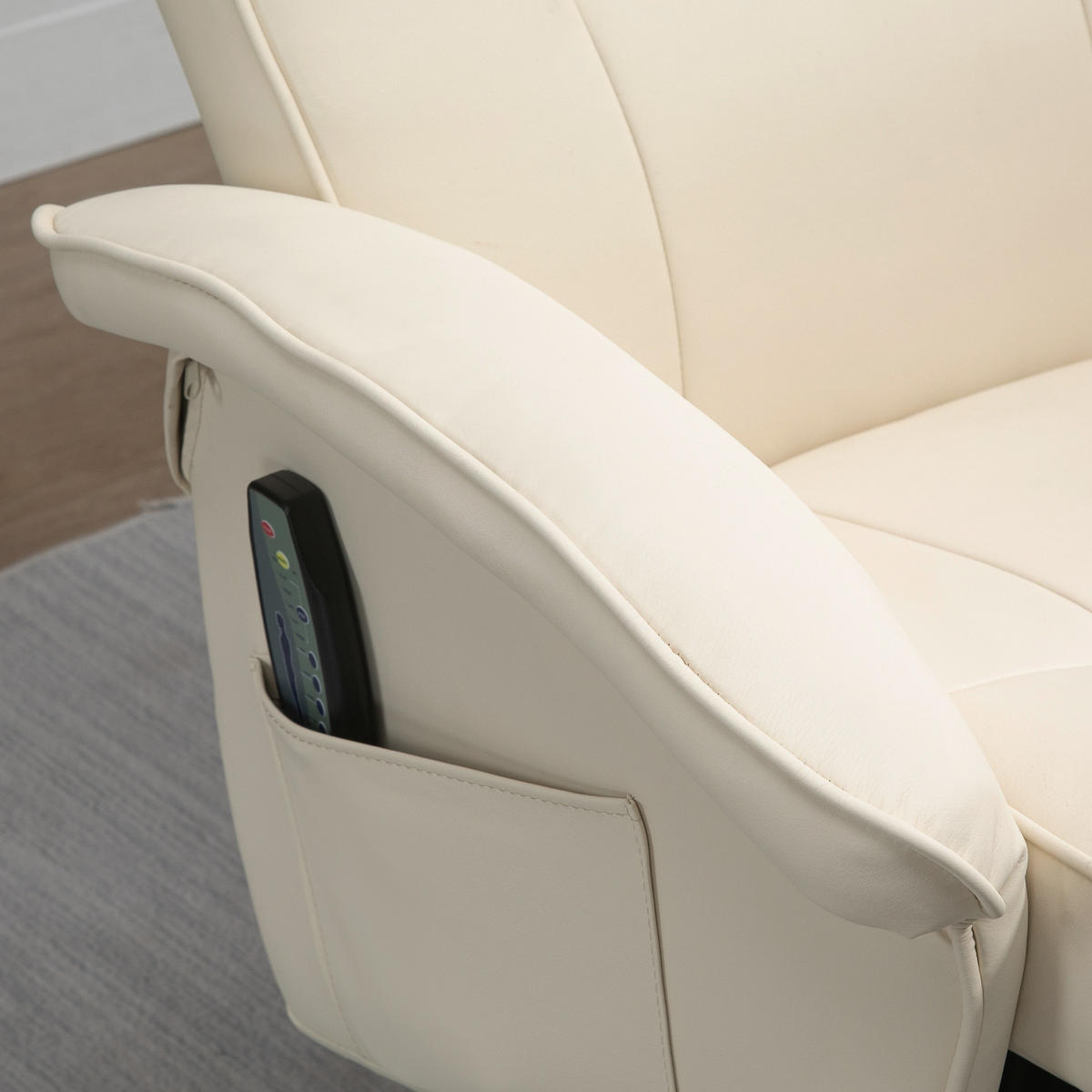 MASSAGESESSEL mit Hocker, Liegefunktion, Fernbedienung, bis 150 kg - Creme, Kunststoff/Metall (83/106/73cm) - HOMCOM