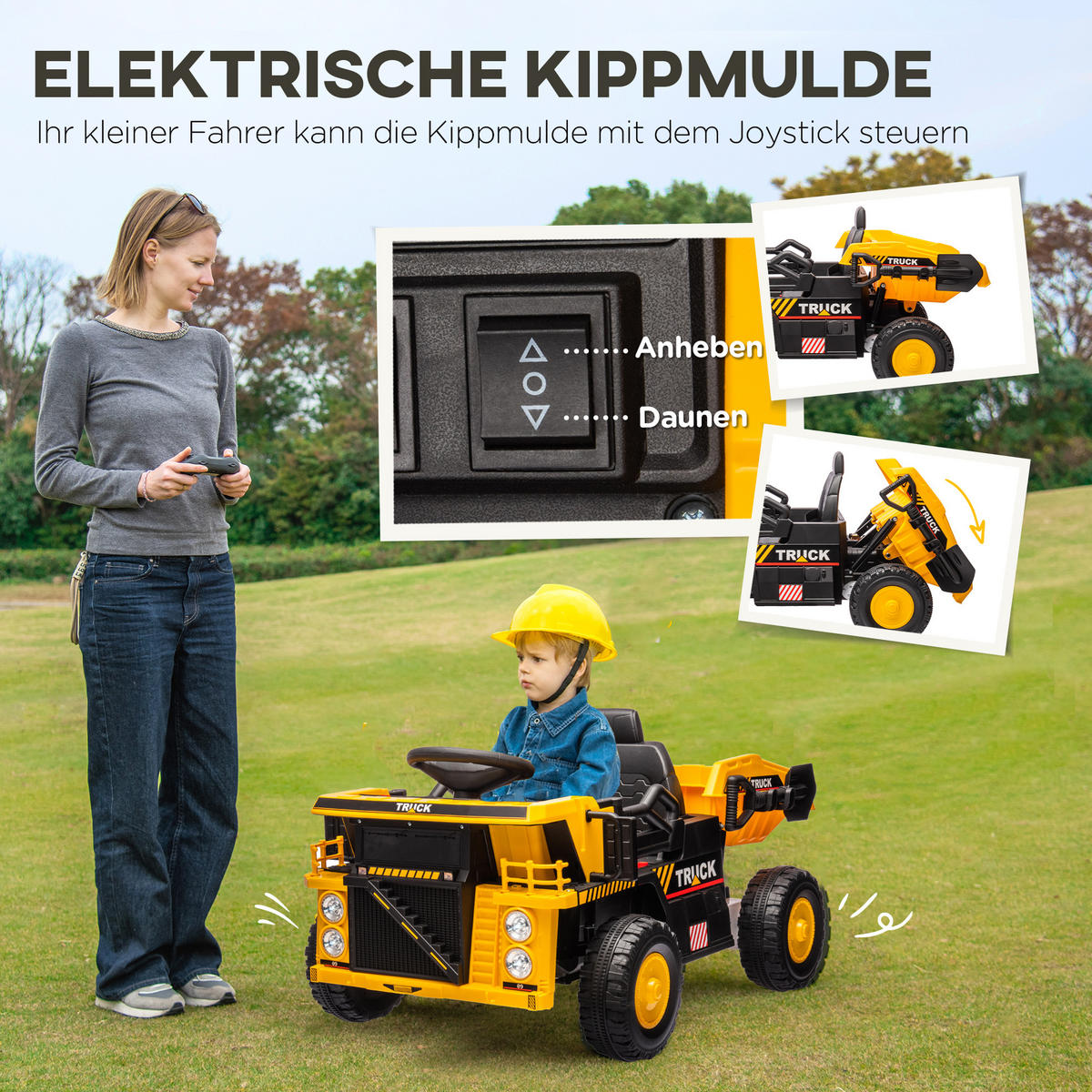 ELEKTRISCHER Traktor mit Schaufel 12 V Kinder Aufsitztraktor, Kinder Elektroauto - Gelb, Kunststoff/Metall (97/63/53cm) - AIYAPLAY