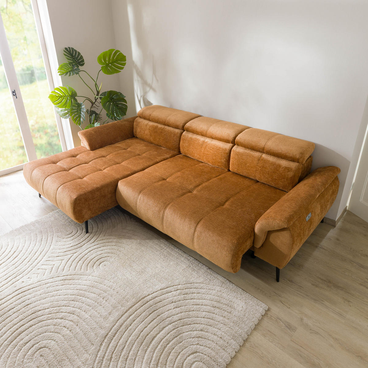 ECKSOFA Ottomane links Chenille 286x184x79 rostfarben VALENTINA - Rostfarben, Kunststoff (286/184cm) - Massivmoebel24