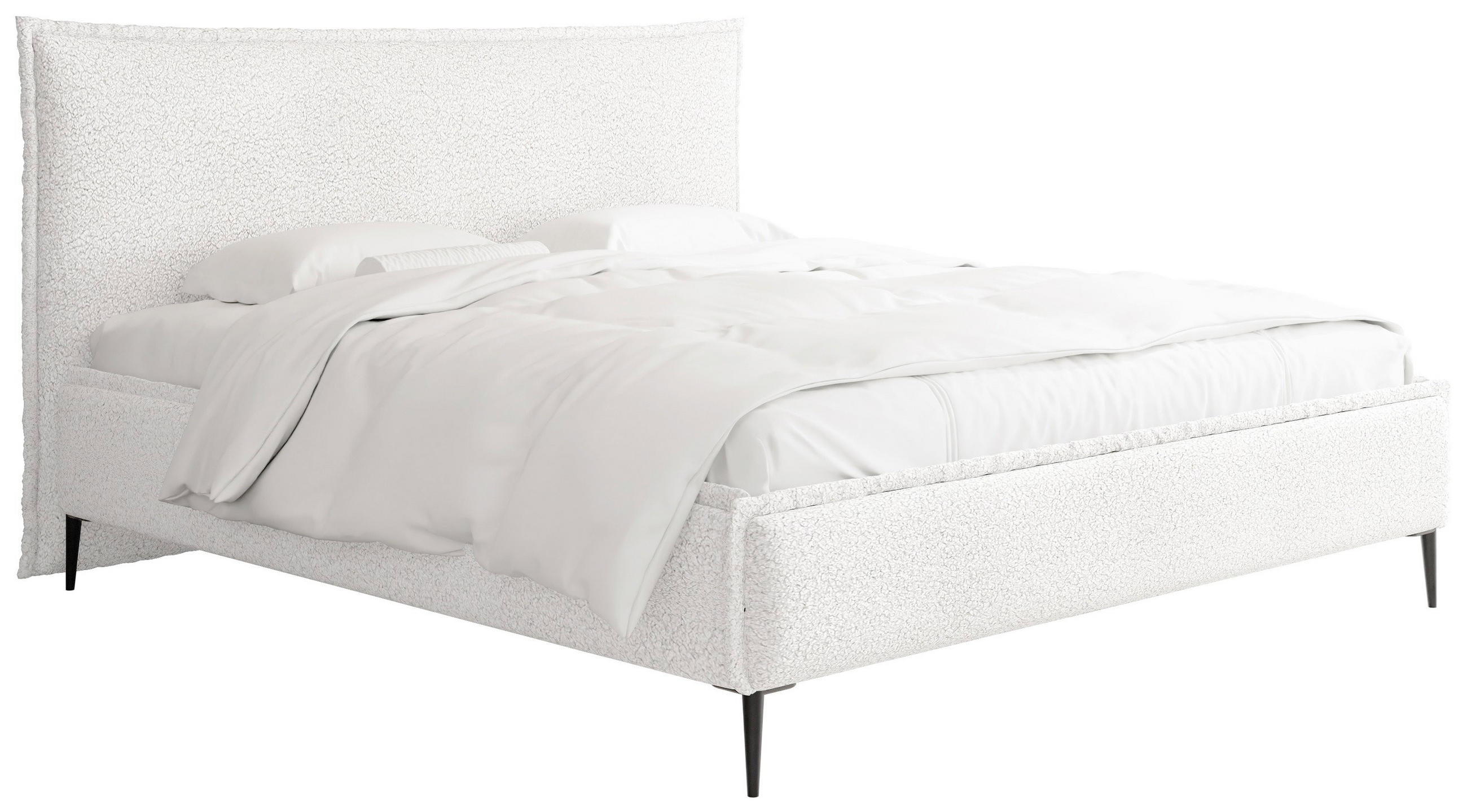 POLSTERBETT Pillow Rise mit Bettkasten, Lattenrost & hohen Metallfüßen in Weiß Bouclé 120x200 cm - Birkefarben/Schwarz, Holz/Textil (120/200cm) - WFL GROUP