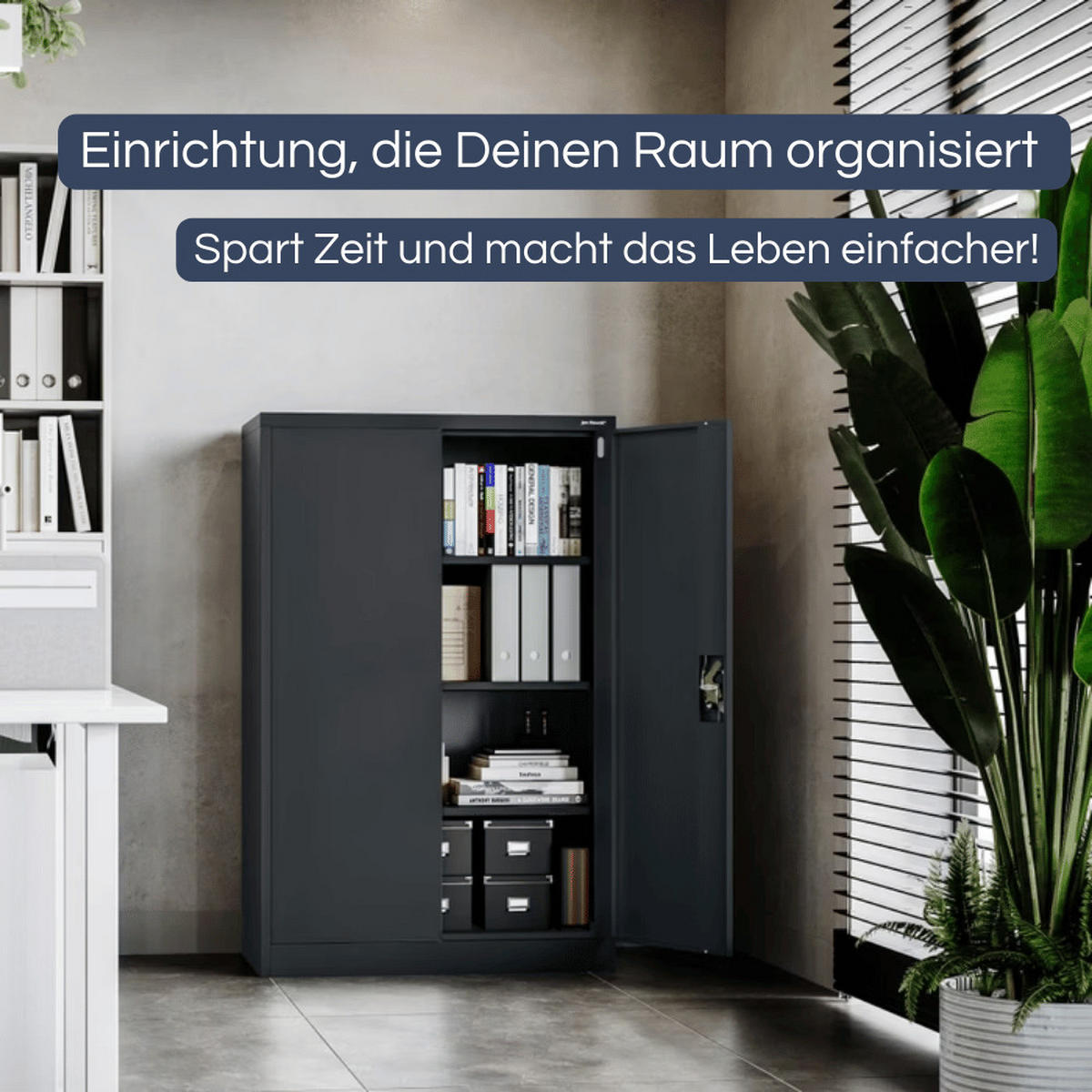 AKTENSCHRANK abschließbar KADO mit Flügeltüren 140x90x40cm Anthrazit - Anthrazit, Metall (90/140/40cm) - DELUKE