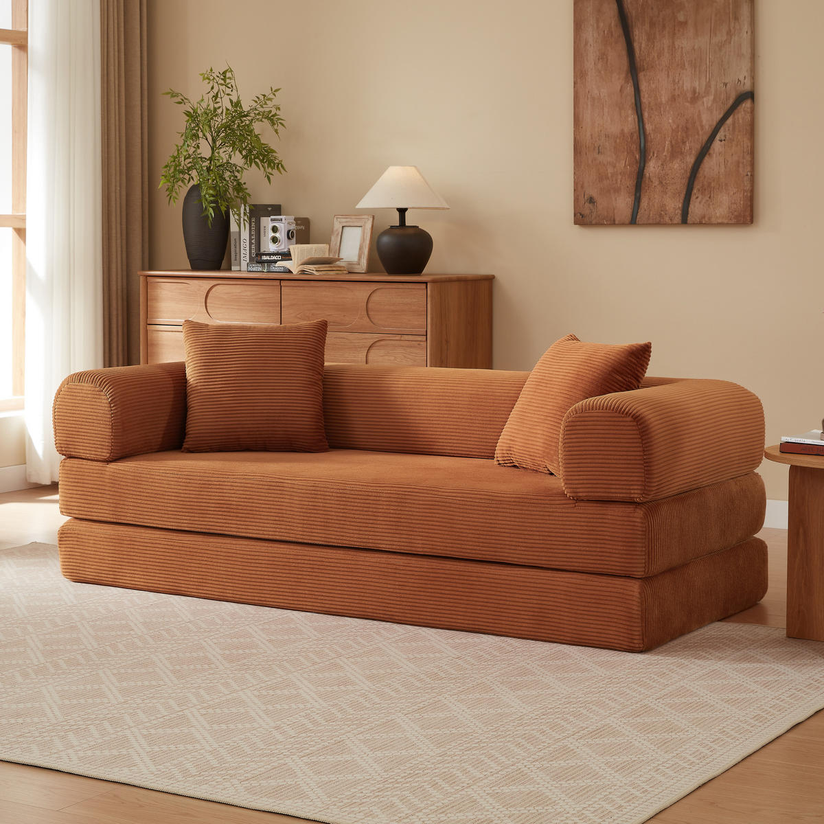 SCHLAFSOFA 2-Sitzer Sofa mit Schlaffunktion,Cord,Orange - Orange, Textil (195/59/89cm) - LVHOM