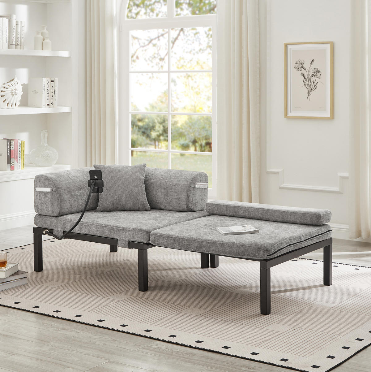 SCHLAFSOFA aus Samt Hellgrau mit ausziehbarer Einzelfunktion und klappbarem, platzsparendem Design - Hellgrau, Textil (176/64/81cm) - Modfu
