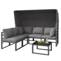 GARTENMÖBEL-SET 176/65/145 cm mit Sonnendach, 4-teilig, verzinktes Eisen und Glastisch, Grau - Grau, Metall - Redom
