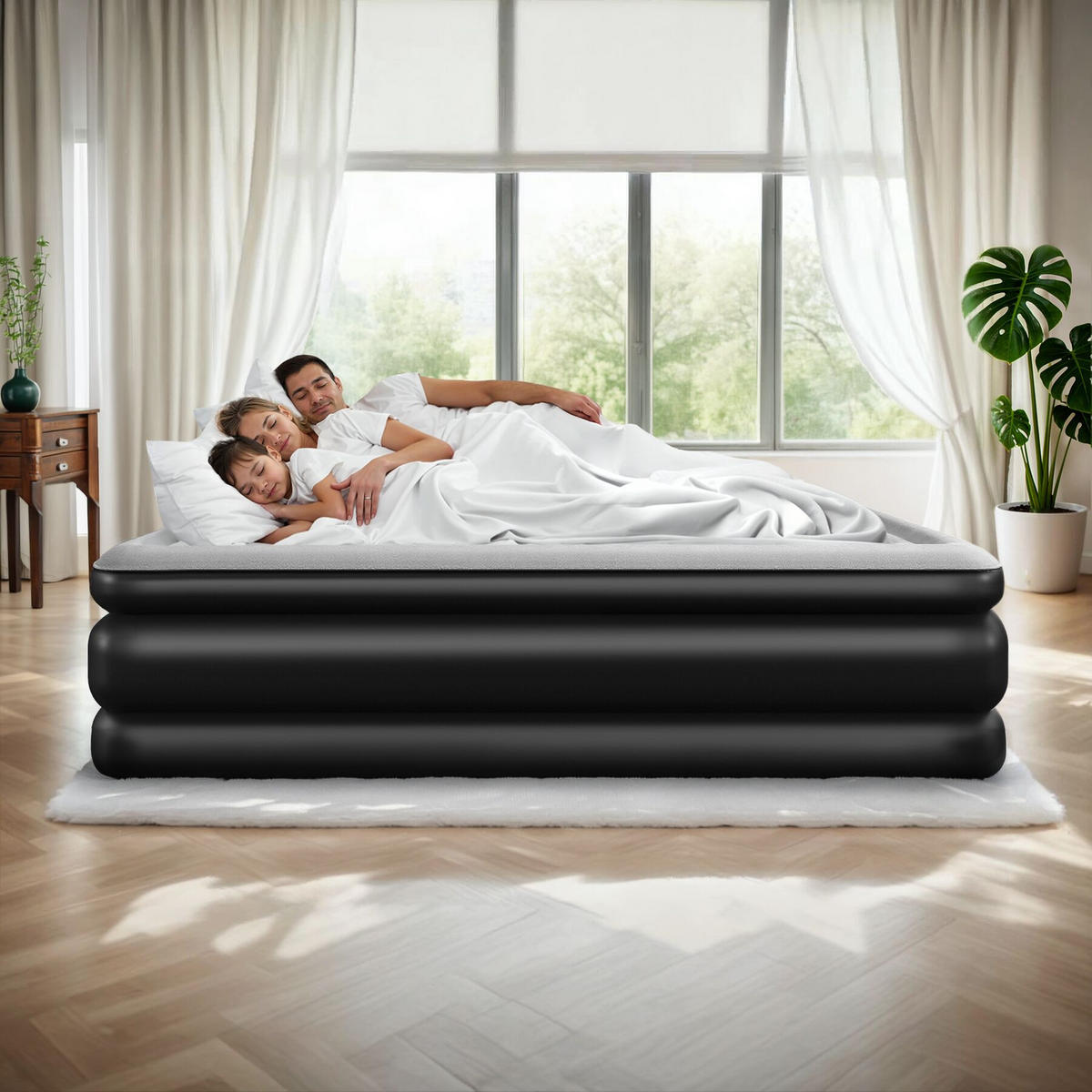 LUFTBETT aufblasbar Airdreams, inkl. manuellem Ventil und Tragebeutel, schwarz/weiß - Schwarz/Weiß, Kunststoff - tectake