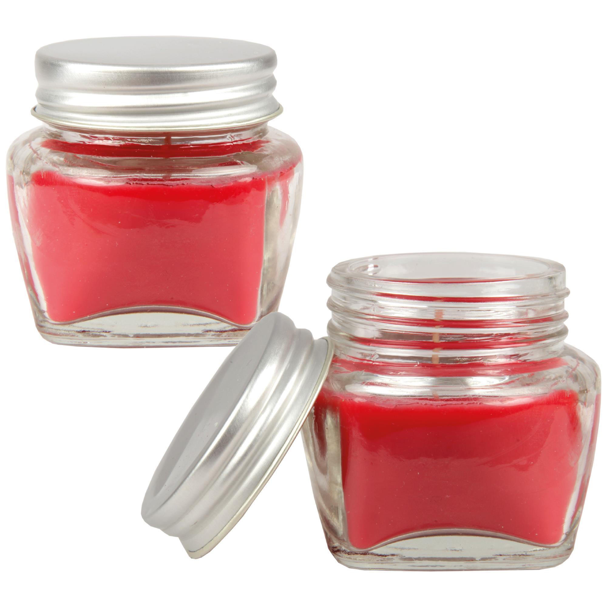 DUFTKERZE im Glas "Macaron Cherry" mit Deckel, 2er Pack mit je ca. 7 Std. Brenndauer, Ø6cm , Raumduft als Geschenk und Dekoration - Kirschrot, Glas (6/5cm) - HS Candle