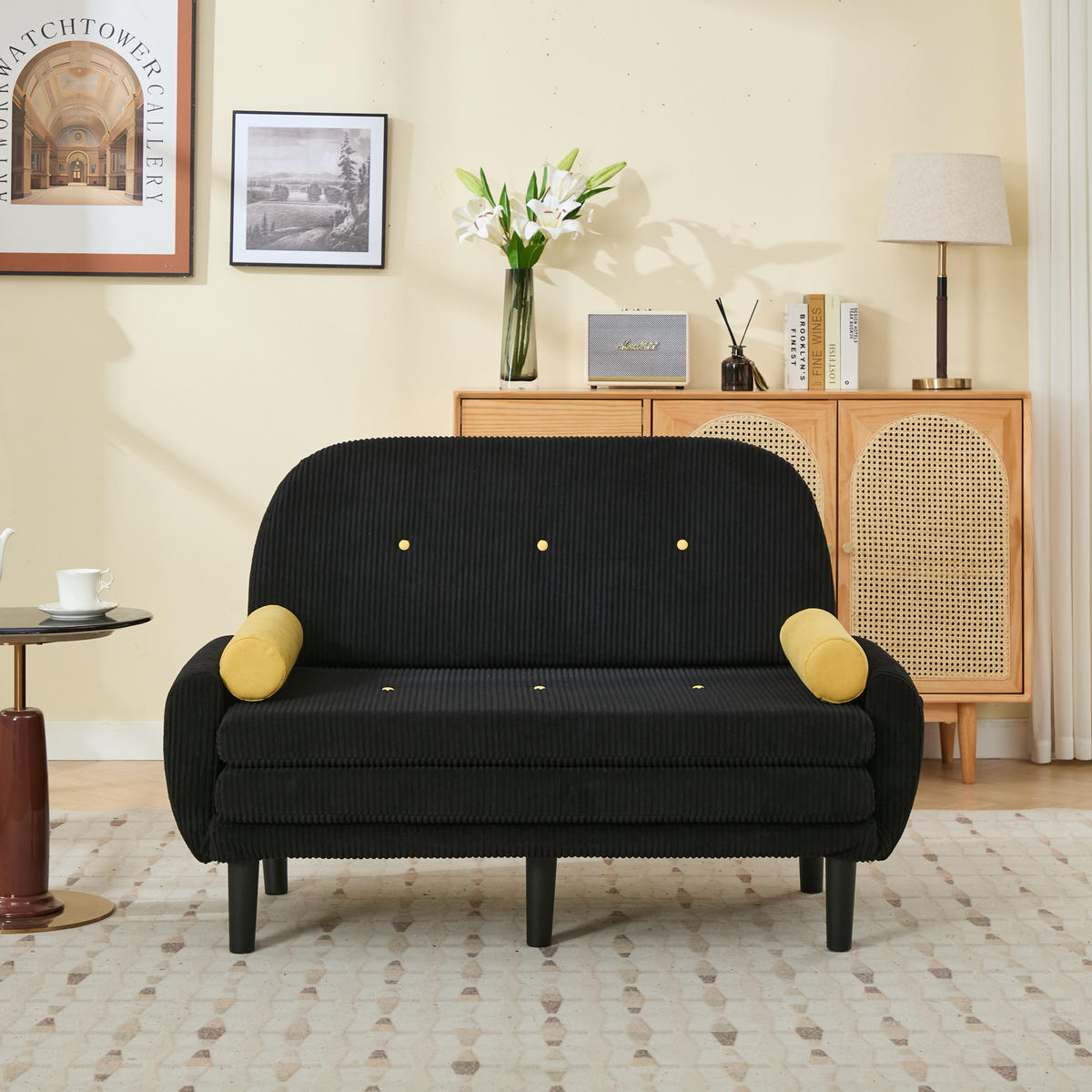 SCHLAFSOFA 133,5/77/85 cm Schwarz Cord mit Stauraum - Schwarz, Textil (77/85/133.5cm) - Oxeza