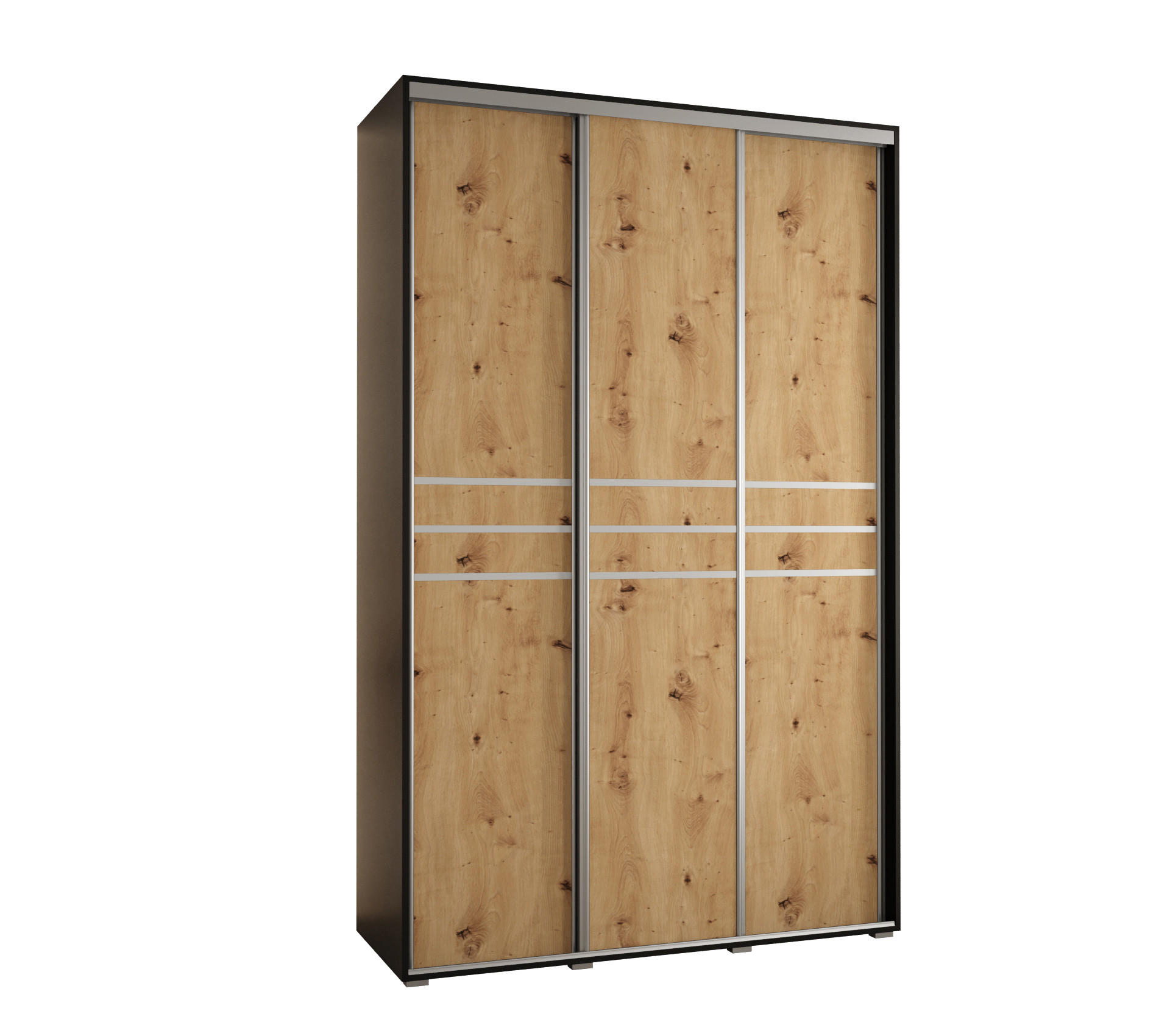 Abiks Möbel SCHWEBETÜRENSCHRANK Schwarz, Eiche Artisan, Silber 150cm × 60cm × 235cm