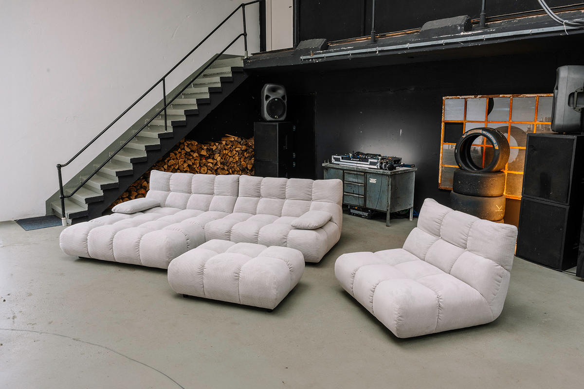 SITZGRUPPE VIVIEN 3ER SET Silber Cord - Silberfarben, Kunststoff/Textil (359/85/510cm) - KAWOLA