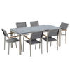 GARTENMÖBEL SET 6-Sitzer Glasplatte schwarz Textilbespannung grau Grosseto - Silberfarben/Schwarz, Glas - Beliani