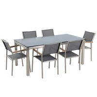 GARTENMÖBEL SET 6-Sitzer Glasplatte schwarz Textilbespannung grau Grosseto - Silberfarben/Schwarz, Glas - Beliani
