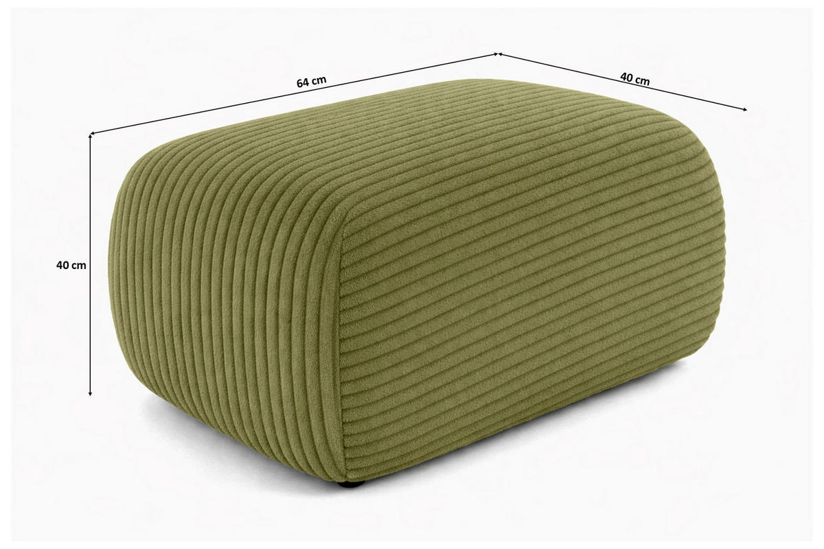 HOCKER Sitzpouf Für Wohnzimmer, Cordstoff Poso, Olive, BIS - Olivgrün, Holz (64/40/40cm) - Kaiser Möbel