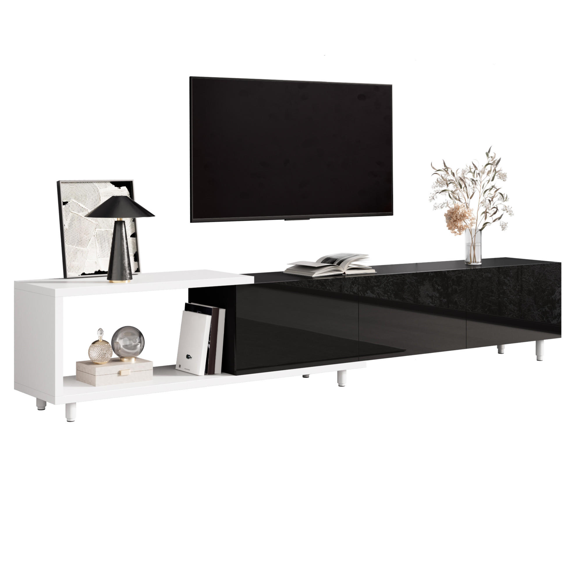 Beauniv Tv-Schrank Schwarz 38x48.5x258 cm