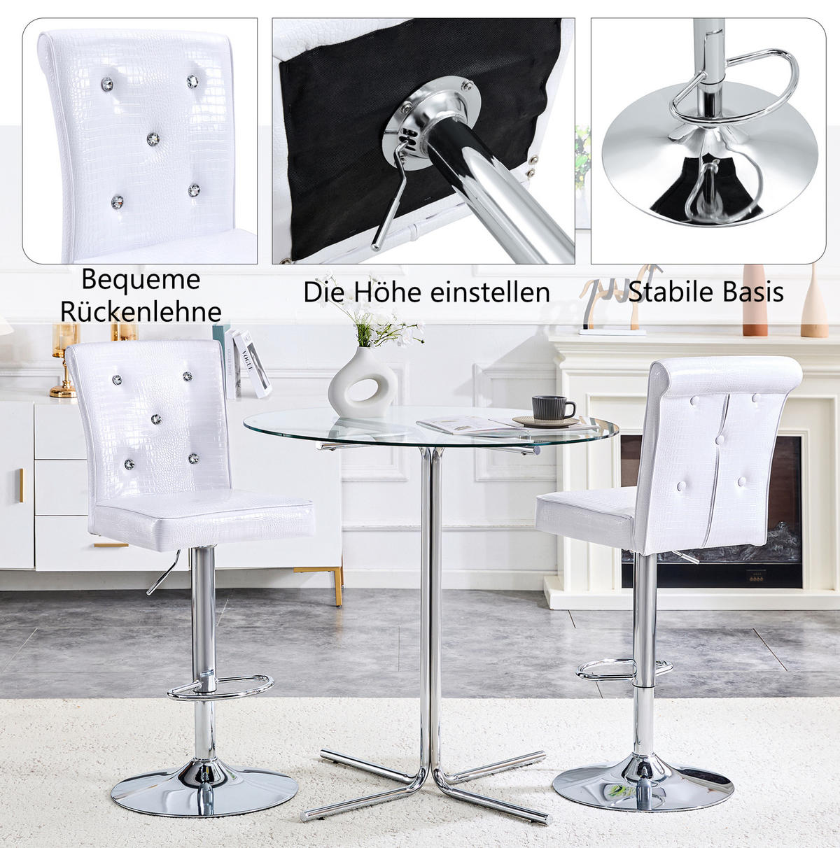 ESSZIMMERSTUHL Weiß aus PVC mit Kristallverzierungen - Weiß, Kunststoff (42/125/55cm) - MIVRAY