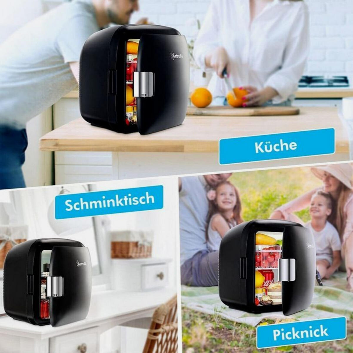 MINIKÜHLSCHRANK 9L Schwarz 2in1 Kühlfunktion Heizfunktion - Schwarz, Kunststoff (24/34/27cm) - Astro