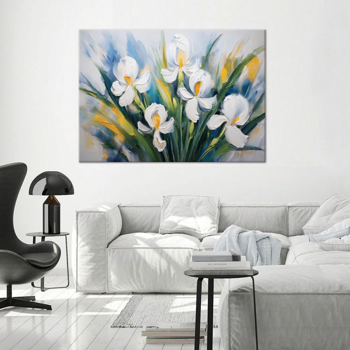 WANDBILD bemalte weiße iris blumen - Weiß, Textil (60/40cm) - Feeby