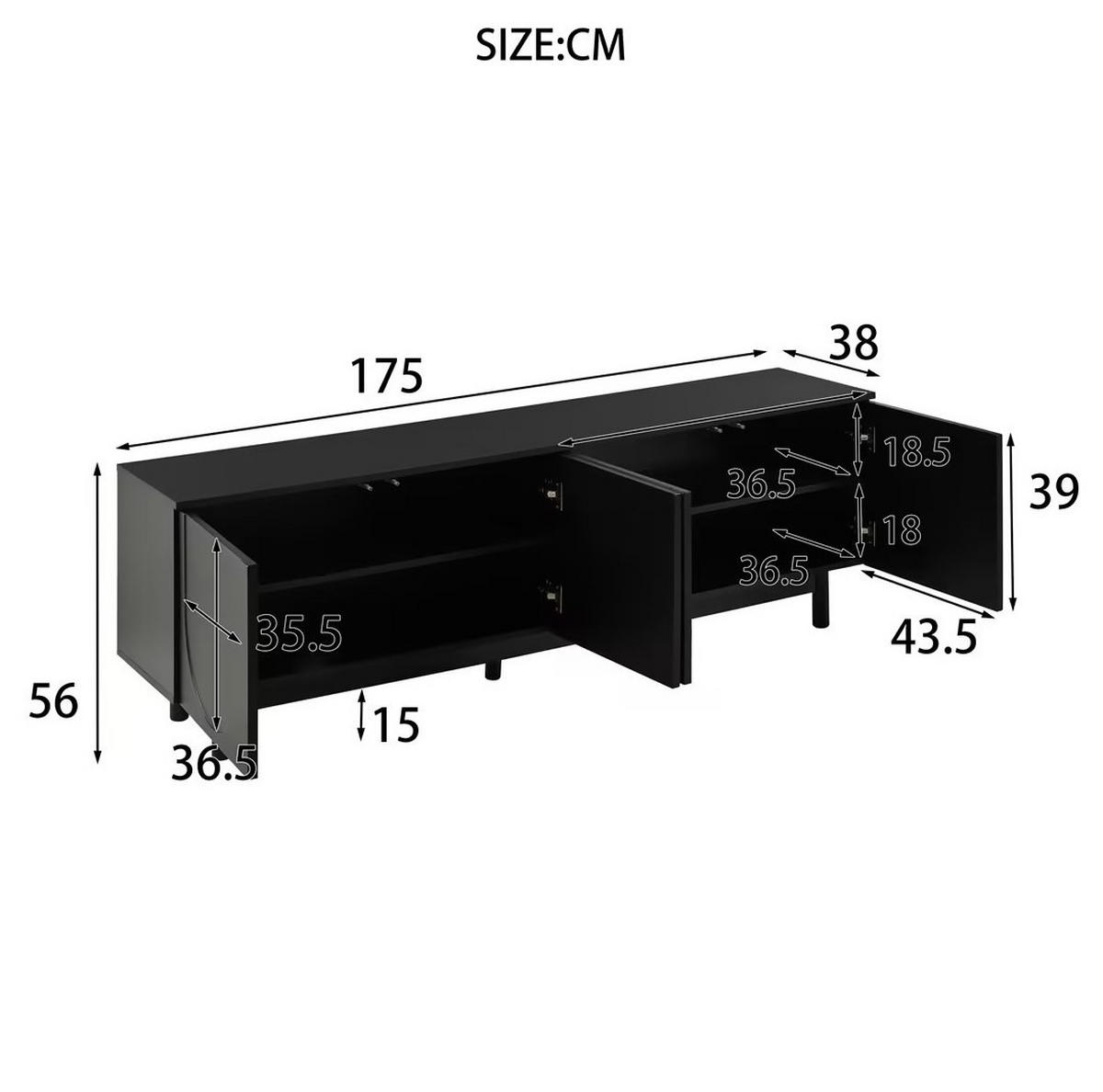 TV-LOWBOARD aus MDF und Spanplatte 175x38x56 cm Schwarz mit 4 Türen und verstellbaren Einlegeböden - Schwarz, Holzwerkstoff (175/56/38cm) - IVMEU