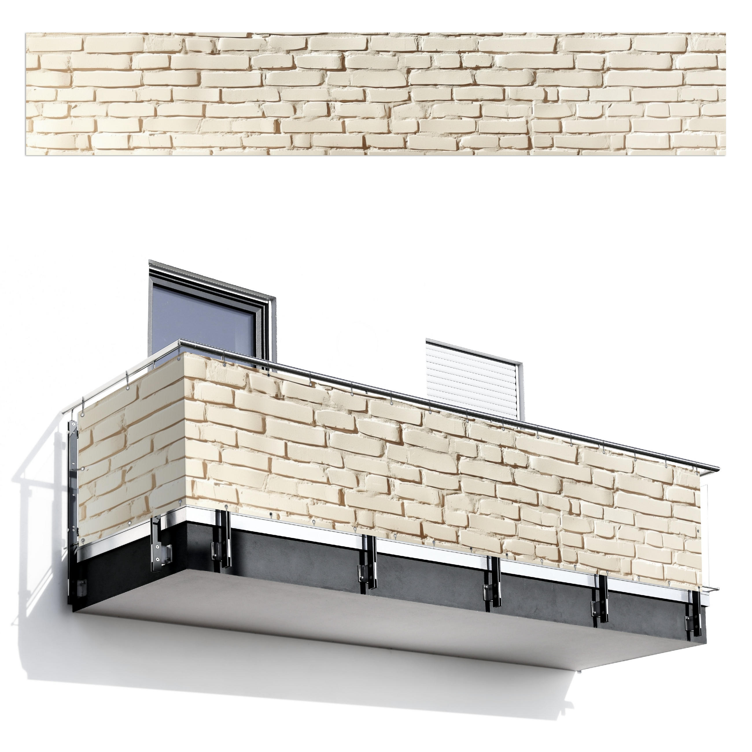 BALKON-SICHTSCHUTZ Ziegel - Wand - Licht - Weiß - Creme, Kunststoff (500/85cm) - MuchoWow