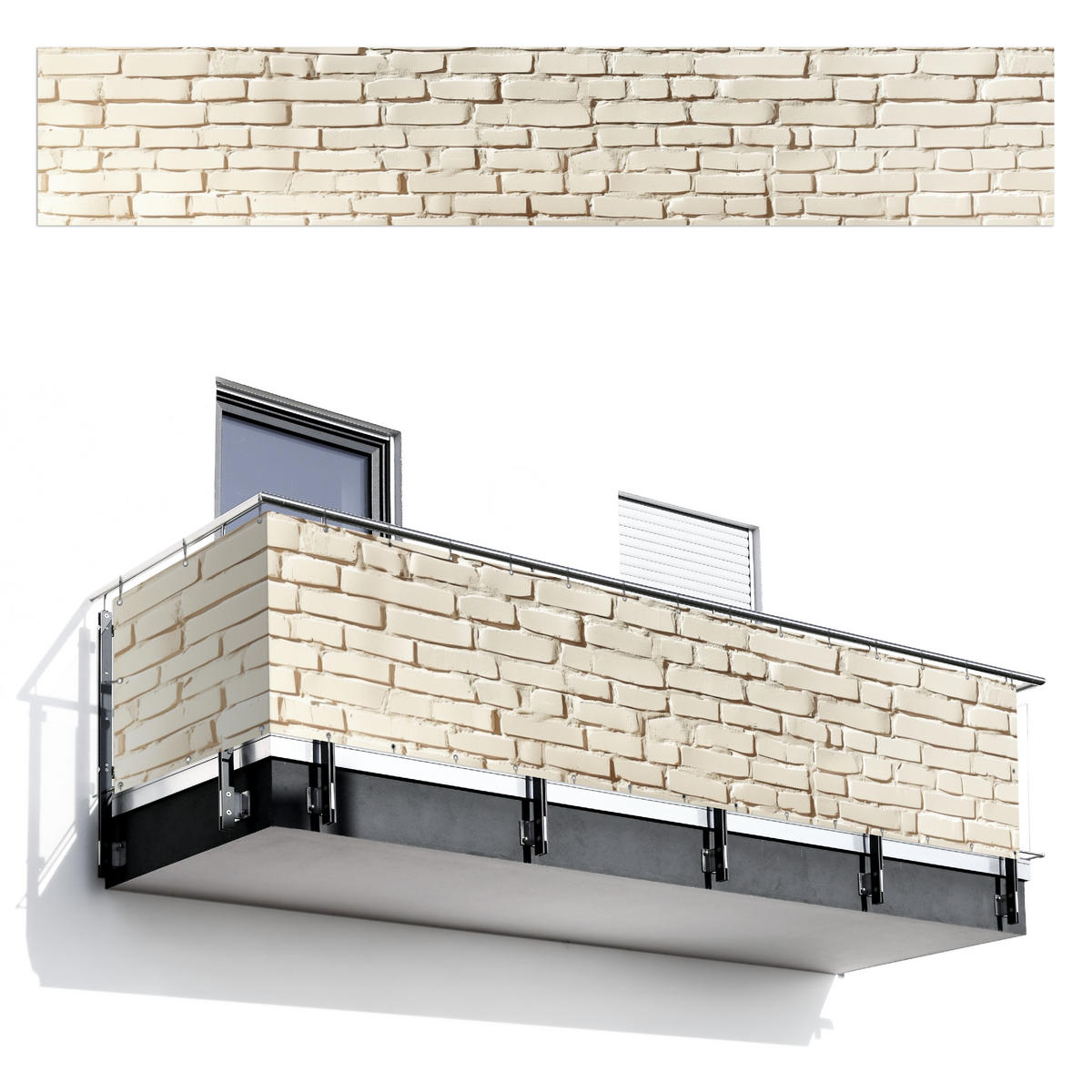 BALKON-SICHTSCHUTZ Ziegel - Wand - Licht - Weiß - Creme, Kunststoff (500/85cm) - MuchoWow