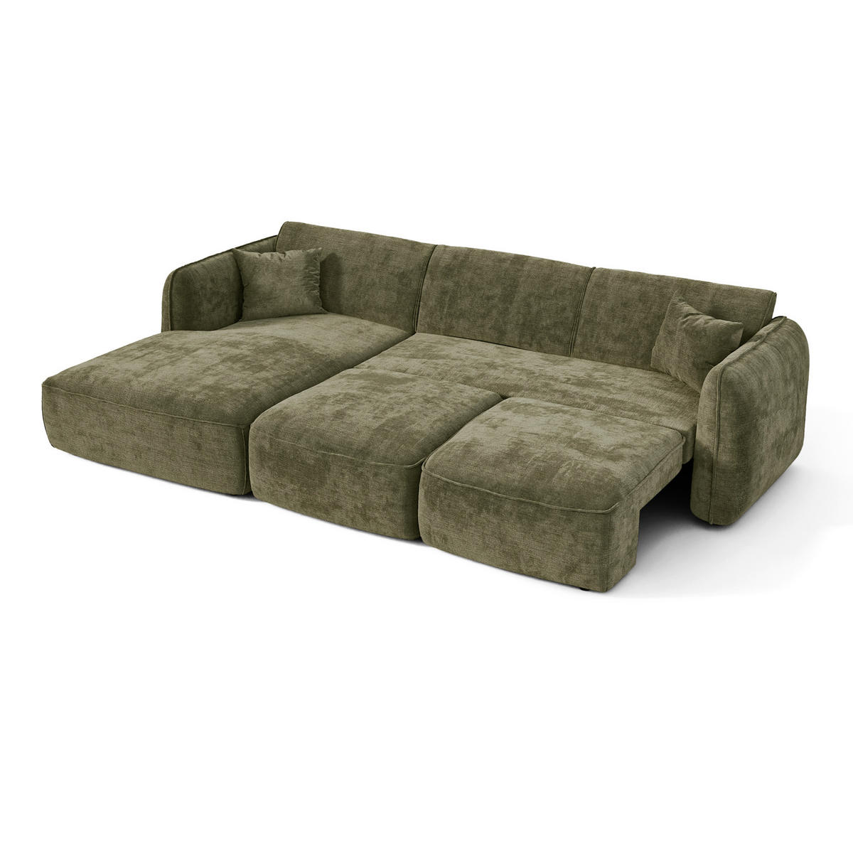 ECKSOFA (links) LOMI Geprägter Samt Vintage-Grün 274cm - Dunkelgrün/Grün, Textil (274/174cm) - Premium Interiors