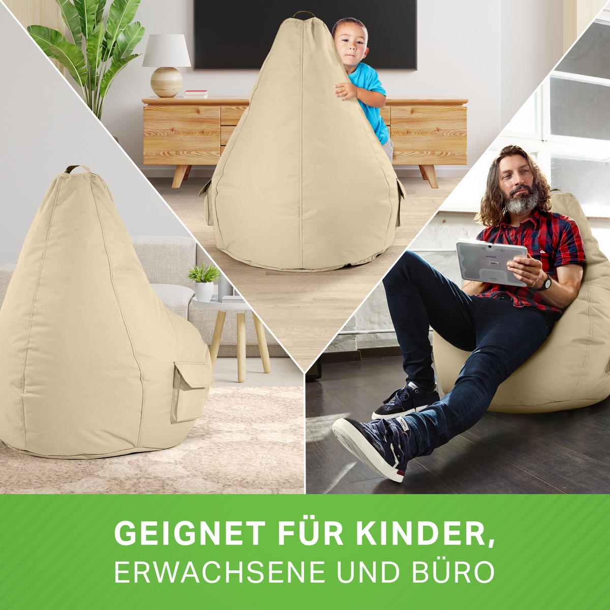 SITZSACK Lounge Chair "Cozy" 80x70x90cm - Beige, Textil (70/90/80cm) - Green Bean