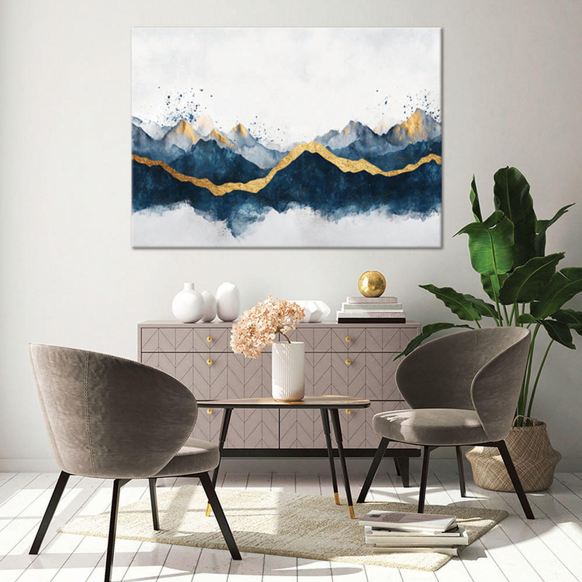 WANDBILD abstraktes goldblau modern - Blau, Textil (60/40cm) - Feeby