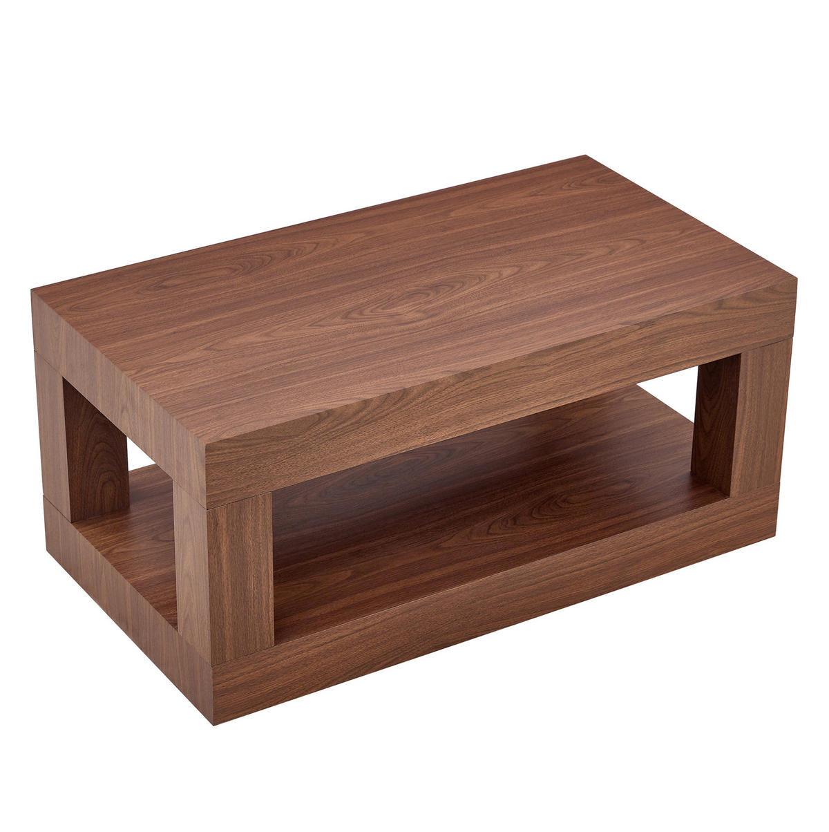 KONFERENČNÍ stolek ořechový z MDF s dvouúrovňovým úložným prostorem - barva vlašského ořechu, kompozitní dřevo (93/53/46cm) - OKWISH