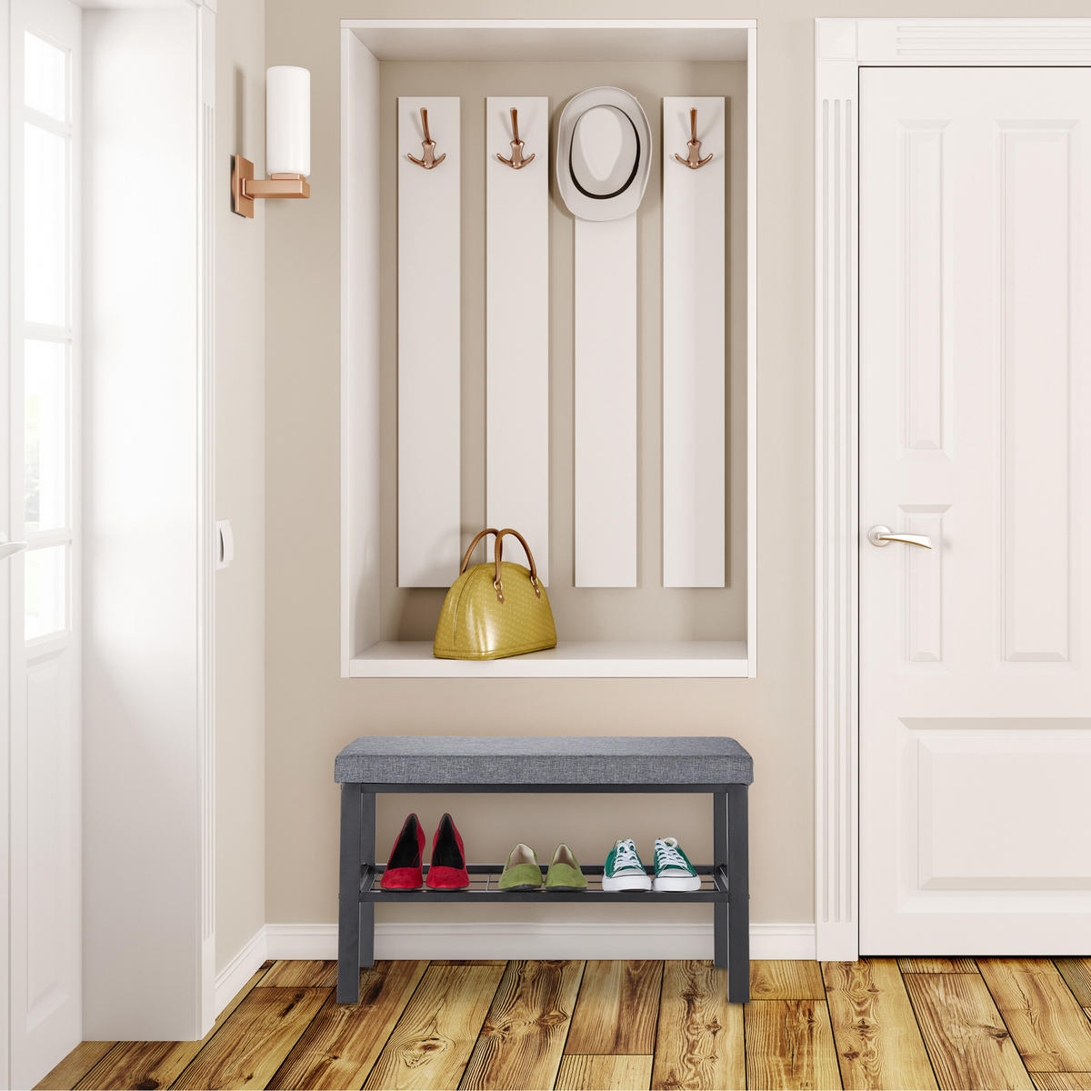 SCHUHBANK - Multicolor, Holzwerkstoff/Textil (81/50.5/32cm) - Relaxdays