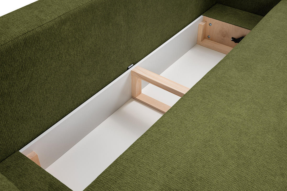 BETTSOFA AMICO Grün Geflochtener Stoff mit Schlaffunktion - Grün, Holz (238/86.5/101cm) - MASSENO