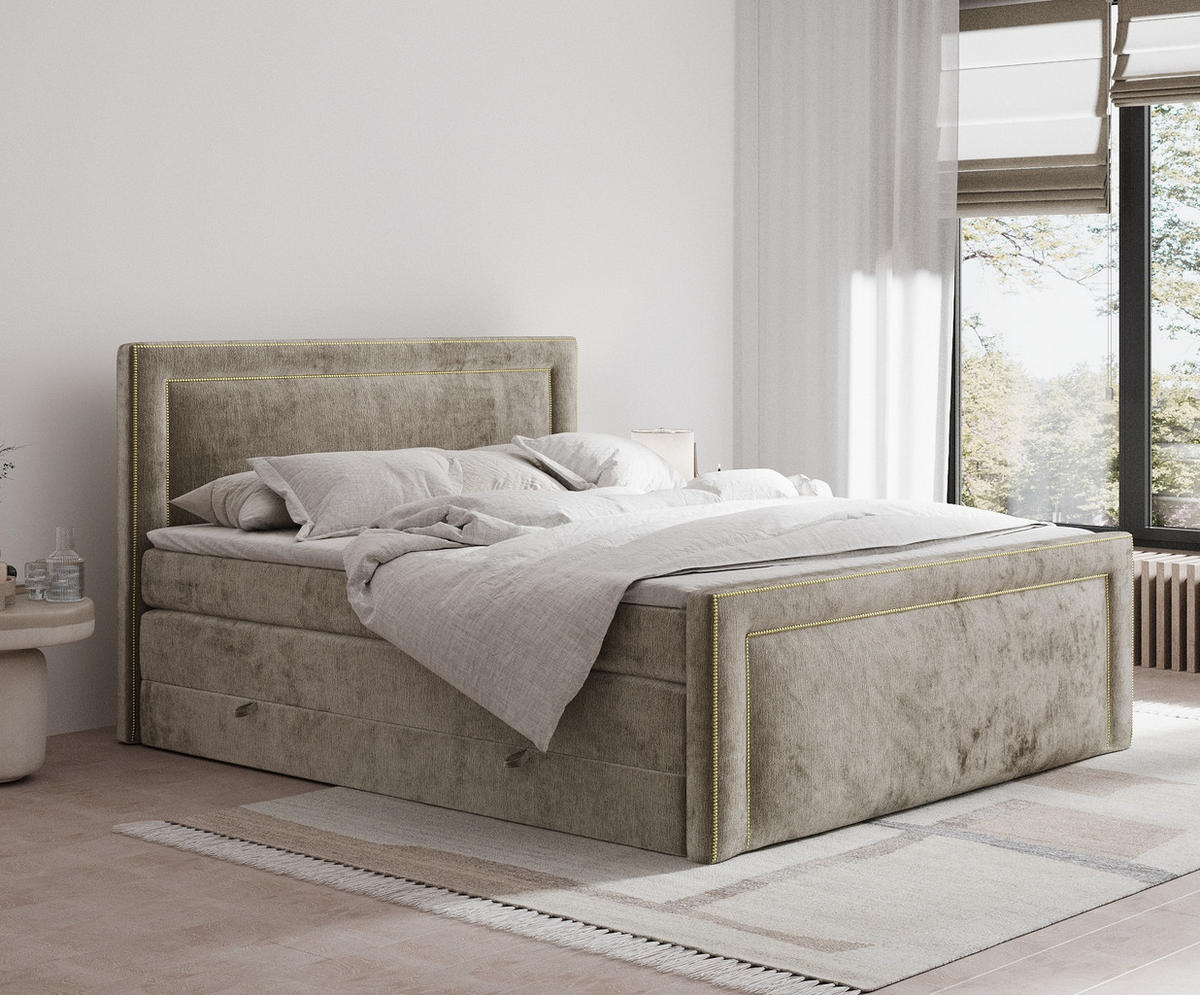 BOXSPRINGBETT Luxora Beige 140/200 cm - Beige/Schwarz, Holz/Holzwerkstoff (140/200cm) - Maison de Reve