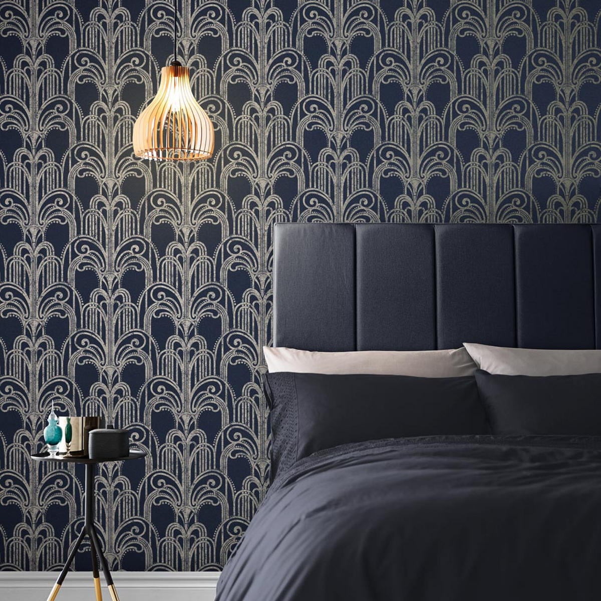 VLIESTAPETE - Art Deco Mitternacht - Blau, Papier/Kunststoff (53/1000cm) - Graham & Brown