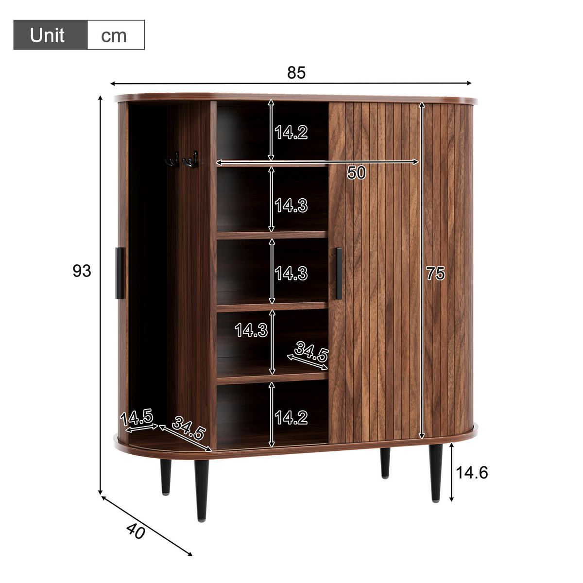 SIDEBOARD 85x40x93cm Holzoptik mit Schiebetüren und Haken - Naturfarben, Holzwerkstoff (85/93/40cm) - FLIEKS