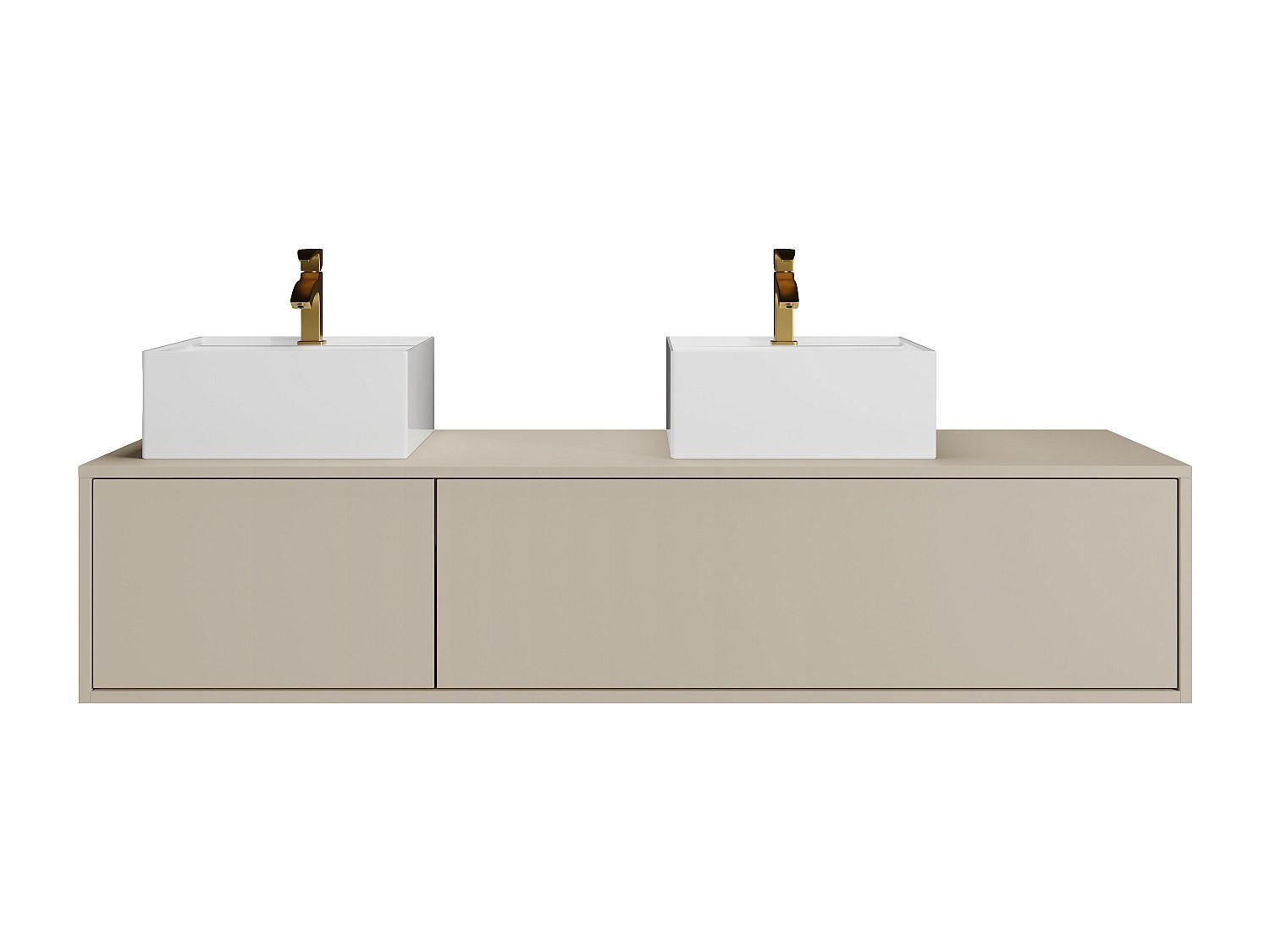 DOPPELWASCHTISCH - 150 cm x 47 cm - Holz, Platte - Beige - ISAURE - Beige, Holz (150/32/47cm) - Vente-Unique