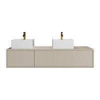 DOPPELWASCHTISCH - 150 cm x 47 cm - Holz, Platte - Beige - ISAURE - Beige, Holz (150/32/47cm) - Vente-Unique