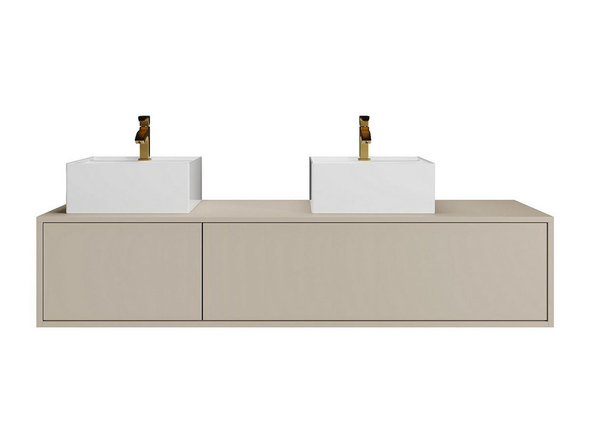 DOPPELWASCHTISCH - 150cm x 47cm - Holzspan - beige - ISAURE - Beige, Holz (150/32/47cm) - Vente-Unique