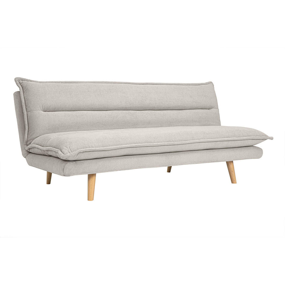 SCHLAFSOFA für 3 Personen in beige strukturiertem Samt-Effekt-Stoff und hellem Holz BINGO - Beige, Textil (91.5/85.5/188cm) - Miliboo