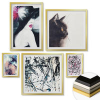 WANDBILDER 5er Set - 50x50 cm & 20x30 cm & 40x60 cm Goldrahmen - Hintergrundmuster mit Pastellblumen - Goldfarben, Kunststoff (40/60cm) - ArtPrintCave