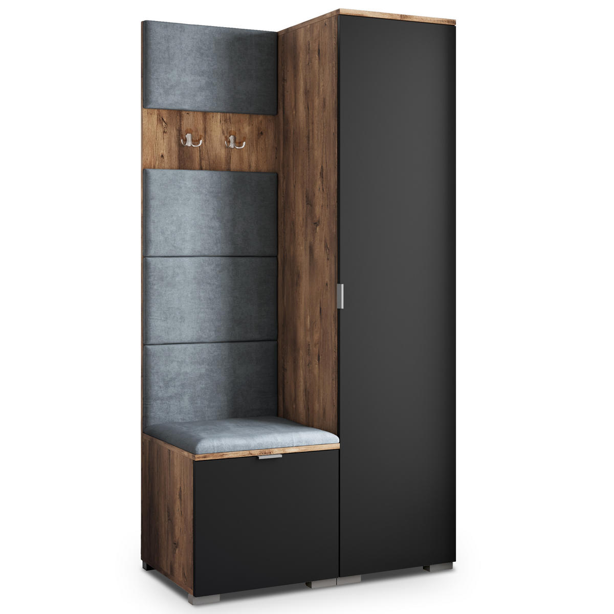 GARDEROBENSCHRANK LORI 95/181/51 cm Modern Garderobe-Set Eiche Lefkas - Eichefarben/Schwarz, Holzwerkstoff (95/181/51cm) - MASSENO