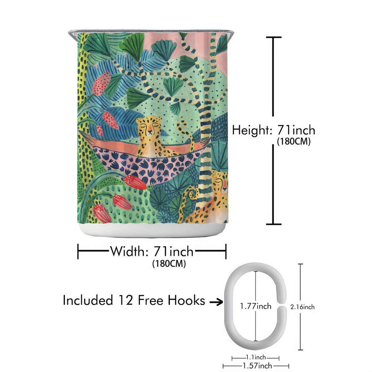 DUSCHVORHANG Dschungel dekorativ Muster mit Haken Badewanne - Multicolor, Textil (180/180cm) - MCBOSON
