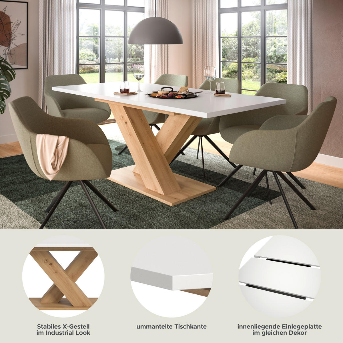 ESSTISCH MOTION (B/H/T: ca. 150/76/90 cm) in Artisan Oak Nachbildung/weiß - Eiche Artisan, Holzwerkstoff (90/150/76cm)